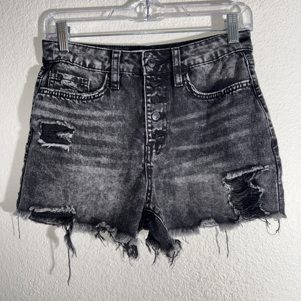 YMI Black Denim Shorts 5/27 Destroyed High Rise Dream Fit Western Goth Grunge